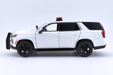 2025 Chevrolet Tahoe PPV Police Pursuit Vehicle w/ Light and Sound 1/25 Diecast Police Car Model Builder Kit Motormax 79623 WHITE