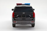 2025 Chevrolet Tahoe PPV Police Pursuit Vehicle w/ Light and Sound 1/25 Diecast Police Car Model Builder Kit Motormax 79623 Black&White
