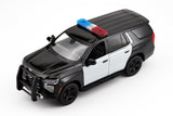 2025 Chevrolet Tahoe PPV Police Pursuit Vehicle w/ Light and Sound 1/25 Diecast Police Car Model Builder Kit Motormax 79623 Black&White