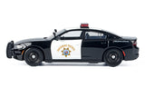 2023 Dodge Charger California Highway Patrol (CHP) Police Pursuit Car Black & White w/ Working Light & Sound 1/24 Diecast Model Motormax 79625