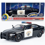 2023 Dodge Charger California Highway Patrol (CHP) Police Pursuit Car Black & White w/ Working Light & Sound 1/24 Diecast Model Motormax 79625