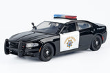 2023 Dodge Charger California Highway Patrol (CHP) Police Pursuit Car Black & White w/ Working Light & Sound 1/24 Diecast Model Motormax 79625