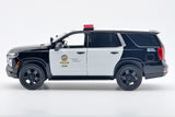 2025 Chevrolet Tahoe Los Angeles Police Department LAPD Police Pursuit Vehicle w/ Light and Sound 1/25 Diecast Police Car Model Builder Kit Motormax 79627 Black&White