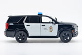 2025 Chevrolet Tahoe Los Angeles Police Department LAPD Police Pursuit Vehicle w/ Light and Sound 1/25 Diecast Police Car Model Builder Kit Motormax 79627 Black&White