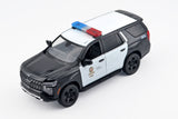 2025 Chevrolet Tahoe Los Angeles Police Department LAPD Police Pursuit Vehicle w/ Light and Sound 1/25 Diecast Police Car Model Builder Kit Motormax 79627 Black&White