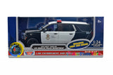 2025 Chevrolet Tahoe Los Angeles Police Department LAPD Police Pursuit Vehicle w/ Light and Sound 1/25 Diecast Police Car Model Builder Kit Motormax 79627 Black&White