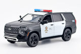 2025 Chevrolet Tahoe Los Angeles Police Department LAPD Police Pursuit Vehicle w/ Light and Sound 1/25 Diecast Police Car Model Builder Kit Motormax 79627 Black&White