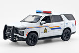 2025 Chevrolet Tahoe Royal Canadian Mounted Police RCMP Pursuit Vehicle w/ Light and Sound 1/25 Diecast Police Car Model Builder Kit Motormax 79628 WHITE