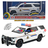 2025 Chevrolet Tahoe Royal Canadian Mounted Police RCMP Pursuit Vehicle w/ Light and Sound 1/25 Diecast Police Car Model Builder Kit Motormax 79628 WHITE