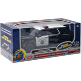2025 Chevrolet Tahoe California Highway Patrol CHP Police Pursuit Vehicle w/ Light and Sound 1/25 Diecast Police Car Model Builder Kit Motormax 79629 Black&White