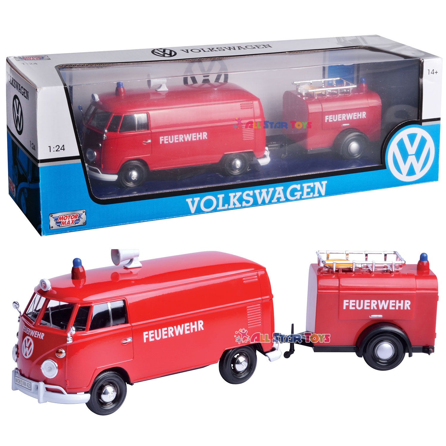 Volkswagen Type 2 (T1) Fire Truck and Trailer by MotorMax 79671