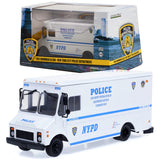 1993 Grumman Olson Police Van, NYPD New York City Police Department, White with Blue Stripes, 1/43 scale Diecast Car, Greenlight 86193