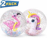 All Star Toys 16" Unicorn & Flamingo Beach Balls 2 Pack - Inflatable Confetti Pool Ball with Tossing Game Toy Inside for Kids and Adults, Summer Party Favors