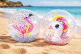 All Star Toys 16" Unicorn & Flamingo Beach Balls 2 Pack - Inflatable Confetti Pool Ball with Tossing Game Toy Inside for Kids and Adults, Summer Party Favors