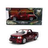 JADA "FAST & FURIOUS 25 YEARS" 1999 Ford F-150 SVT Lightning Pickup Truck Ruby Red Brush Color 1/24 Diecast Model Car 37876