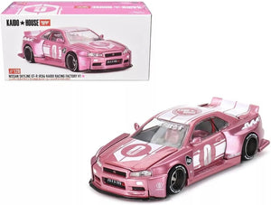 True Scale Miniatures Model Car Compatible with Nissan Skyline GT-R (R34) Kaido Racing Factory V1 Pink 1/64 Diecast Model Car Kaido House KHMG128