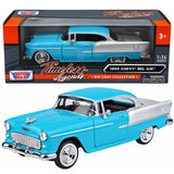 1955 Chevy Bel Air Blue and Silver 1/24 Scale Diecast Model by Motormax 73229