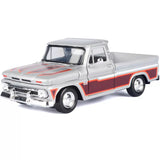 1966 Chevrolet C10 Fleetside Pickup Silver with Camper RV 1:24  Diecast Model Motormax MAXX Design 73355/75330