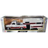 1966 Chevrolet C10 Fleetside Pickup Silver with Camper RV 1:24  Diecast Model Motormax MAXX Design 73355/75330