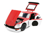 1:24 1972 Datsun 240Z JDM Tuners Diecast Model by Jada Red and White 38201