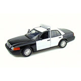 1:18 Scale 2001 Ford Crown Victoria Undecorated Police Car Black and White Diecast Model Motormax 73516