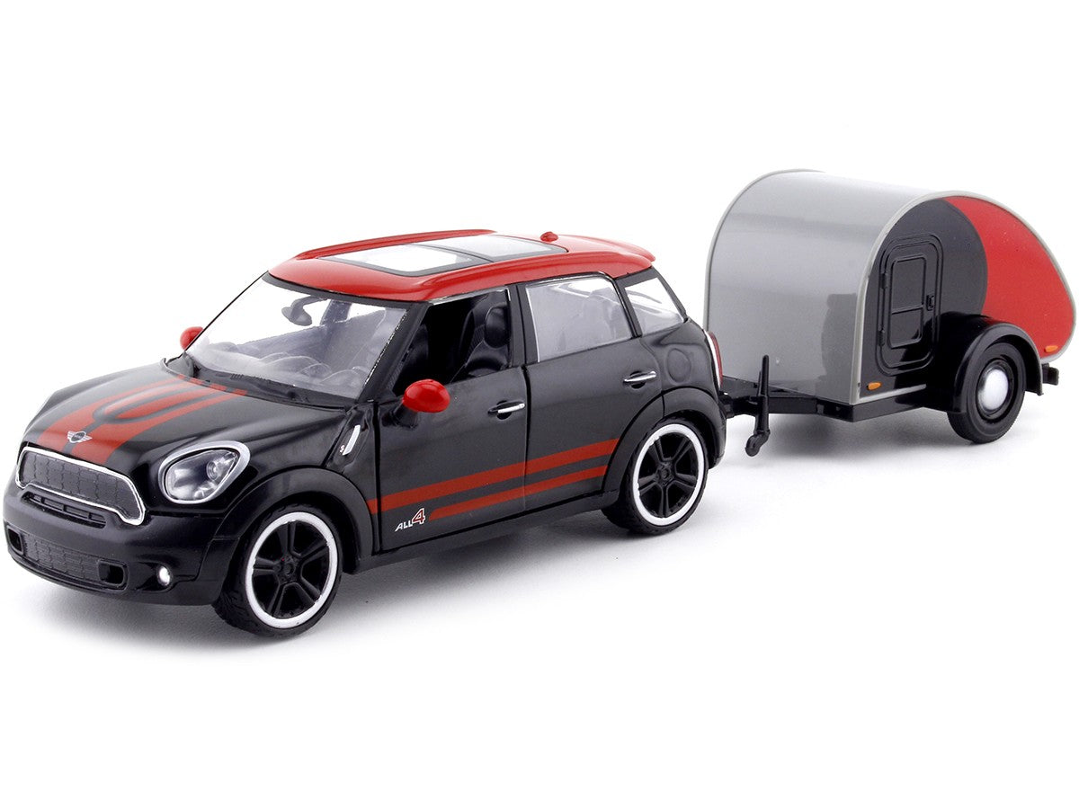 Mini Cooper S Countryman with Travel Trailer Black and Red 