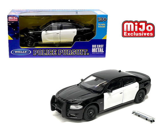 Welly 1:24 2016 Dodge Charger R/T Police Pursuit (Plain Black & White 2 tone) MiJo Exclusives 24079P-WBKWH