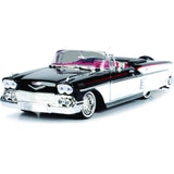 Motormax Get Low Series 1958 Chevrolet Impala Convertible Lowrider 1:24 Diecast Model Black and White 79025