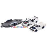 Maisto 1:24 Scale 1973 Datsun 620 Pickup Truck with Flatbed Trailer Hauling a Nissan Skyline R34 GTR, White 32754
