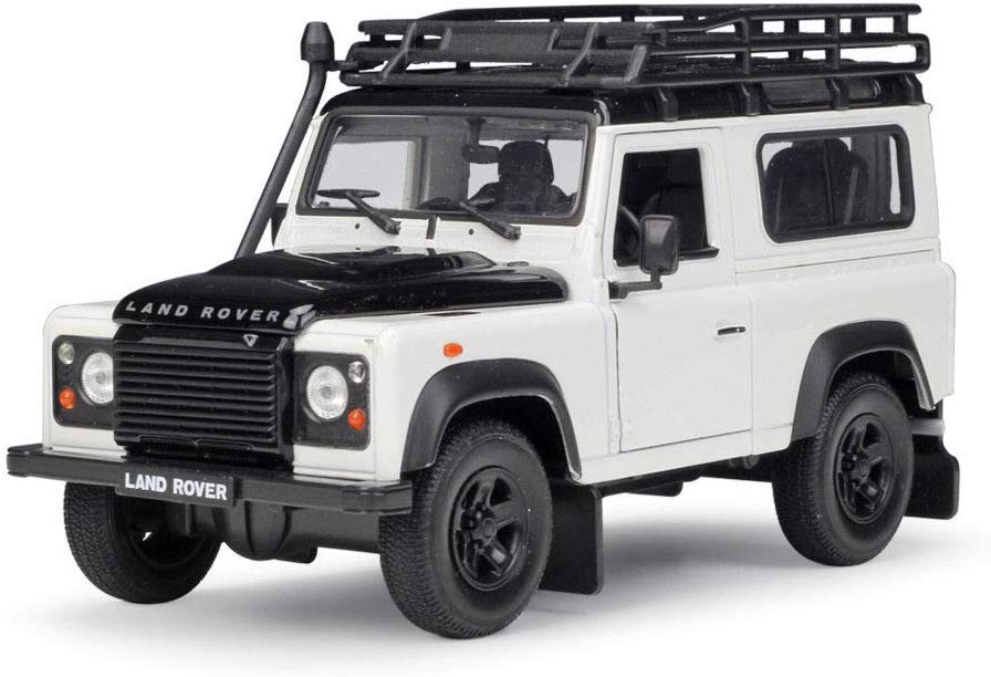 Land Rover Defender with Roof Rack White and Black 1/24 Diecast Model ...