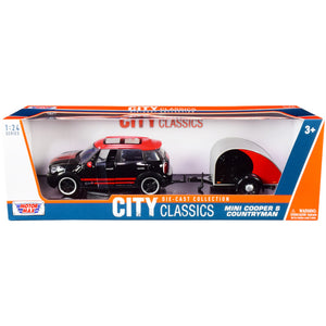 Mini Cooper S Countryman with Travel Trailer Black and Red "City Classics" Series 1/24 Diecast Model Car by Motormax 79762