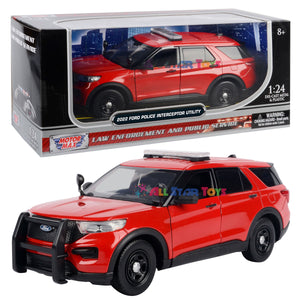 IN-STOCK!  2022 Ford Explorer Police Interceptor Utility Unmarked RED with Light Bar 1:24 Diecast Model Toy Car by MOTORMAX 76988 RED