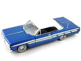 Motormax Get Low Series 1964 Chevrolet Impala Hard Top Lowrider 1:24 Diecast Model Blue with White Top 79021