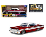 Motormax Get Low Series 1964 Chevrolet Impala Hard Top Lowrider 1:24 Diecast Model Red with White Top 79021
