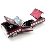 Motormax Get Low Series 1964 Chevrolet Impala Hard Top Lowrider 1:24 Diecast Model Red with White Top 79021