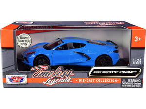 2020 Chevrolet Corvette C8 1:24 Scale Model Motormax 79360 blue with racing stripes