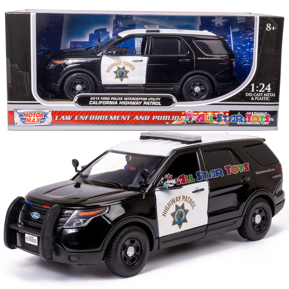 Motormax 76955 2015 Ford Interceptor Police Utility California Highway Patrol CHP Black and White 1/24 Diecast Model Car
