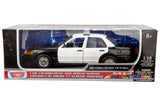 1:18 Scale 2001 Ford Crown Victoria Undecorated Police Car Black and White Diecast Model Motormax 73516