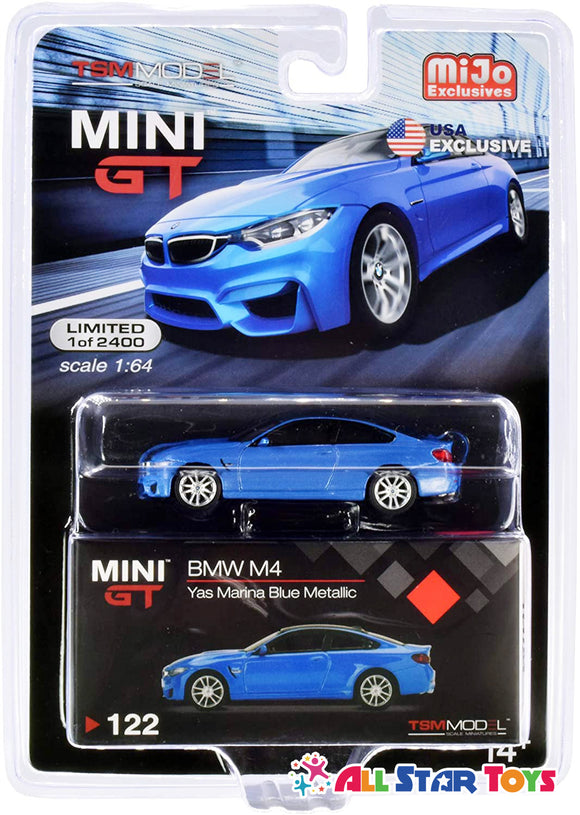 TSM 1:64 MINI GT BMW M4 (F82) Yas Marina Blue Metallic Diecast Model Car MGT00122